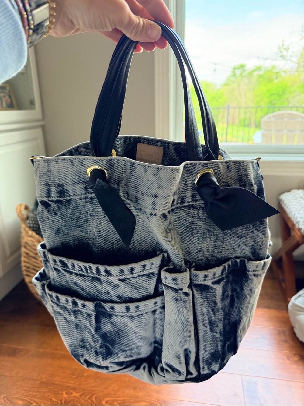 Clare V. Navy Tie-Handle Bucket Bag in Denim Wash - Picture 6 of 8